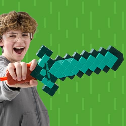 Image of Nerf Minecraft Sword Dart Blaster, Pull Back Priming, Foam Edge, 8 N1 Darts, Ages 8+