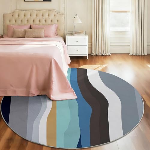 Alfombra redonda de 100 cm moderna con líneas abstractas de pelo bajo para dormitorio 6