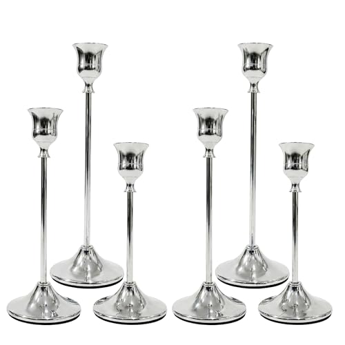 Candlestick Holders Set of 2(6 PCS) with Upgraded Weighted Base Candle Stick Holders for Wedding Centerpieces Dinner Party & Home Decor Accents