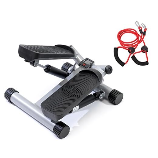 SportPlus Máquina de Step Lateral con Cintas de Entrenamiento y Ordenador Digital – Mini Stepper 40,5 x 37 x 36 cm gimnasio en casa – Máx. Peso de Usuario 100 kg – Altura Ajustable