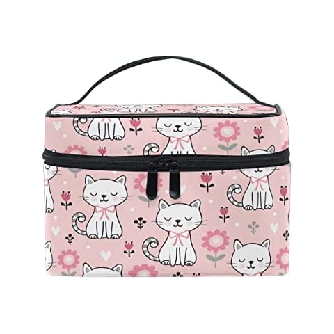 Make-up Tasche, cute Cat Floral Print Kosmetik Kulturbeutel Aufbewahrung Organizer Fall Große Reise Griff personalisierbar Tasche Cover