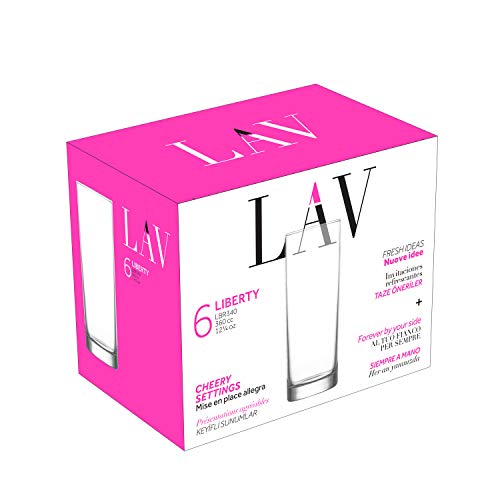 LAV Highball Cocktail Glasses for Long Drinks 6-Piece, 12.25 Oz Tall Glasses with Heavy Base for Home and Bars, Clear Lead-Free Drinking Cups Perfect Choice for Beverages & Water & Juice