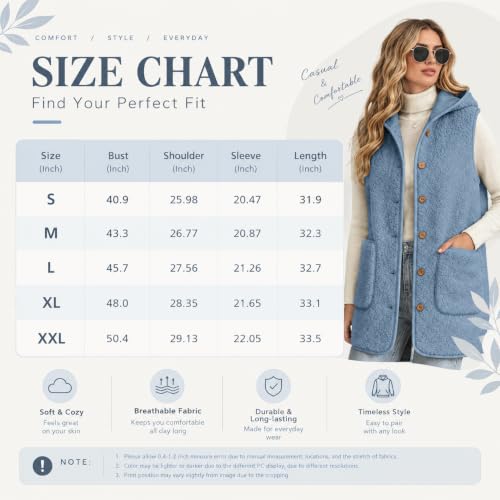 Womens Fleece Vest Warm Hooded Sherpa Long Button Down Vest Cardigan - image 5