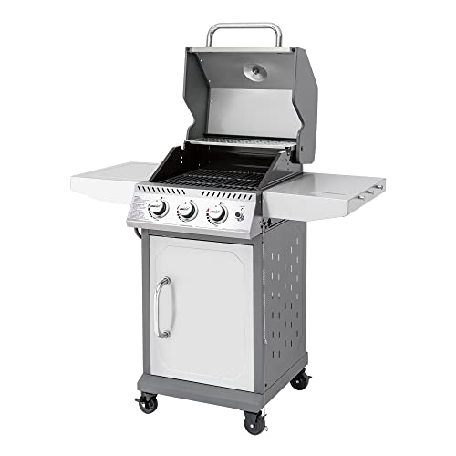 Royal Gourmet Gg3001S Stainless Steel 3-Burner Propane Gas Grill, 25,500 Btu Cabinet Style Gas Grill With Side Tables, Outdoor Cooking Grill For Patio Garden Barbecue, Silver #TOP7