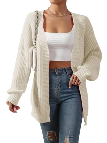 Image of Narecte Womens Cardigan Sweaters Open Front Cardigan Ribbed Knit Women's Casual Long Sleeve Cardigan Fall Outwear Apricot XS