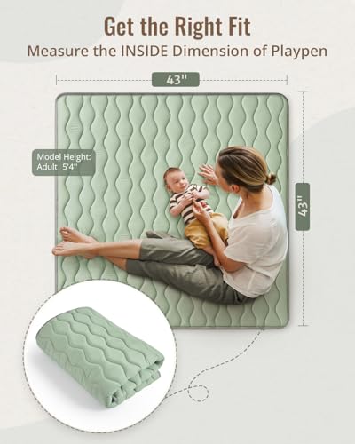 Image of Blissful Diary Portable Baby Play Mats for Floor, 43 inch X 43 inch Thicker Cushioned Foldable Baby Crawling Mat for Indoor Outdoor, Non-Slip & Washable Kids Playmat for Tummy Time Activity, Sage Green