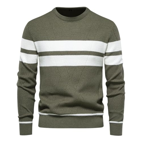 crazynekos Men's Casual Crewneck Sweater Casual Knit Soft Pullover Fashion Warm Stripes Sweater