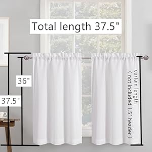 Chyhomenyc 2 panels white kitchen curtains 36 inch length tier curtains faux linen textured small cafe curtains light filtering short window curtains for bathroom basement 30×36 inch 2pcs  urban country home decor