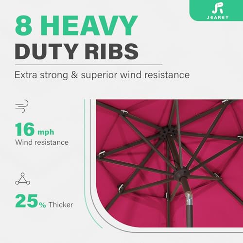 Image of JEAREY 9FT 3 Tier Patio Umbrella Outdoor Market Umbrella Table Umbrellas with 8 Ribs 1.5 Pole Push Button Tilt and Crank UV Protection for Garden,Backyard,Pink