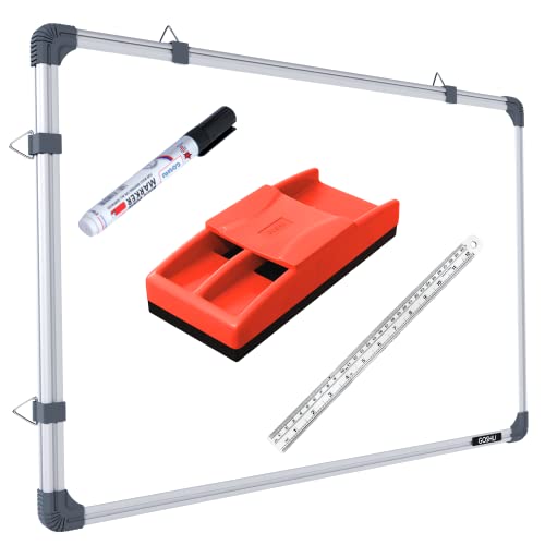 Image of GOSHU Non Magnetic 2 feet x3 feet Double Sided White Board and Chalk Board Both Side Writing Boards Includes Non-Magnetic Duster, One Black Ink Marker and 30cm Scale (2x3 feet, Pack of 4 Items)