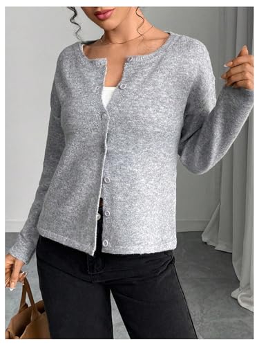 Women's Button Down Cardigan Crew Neck Long Sleeve Ribbed Knit Sweaters Trendy Fall Clothes4