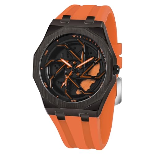 Image of ON TIME OCTUS Spinning Car Wheels Gyro Men's Sport Watch| Rotating Wheel Dial Silicone Strap Analog Luxury Watches for Boy's and Men -MN-259