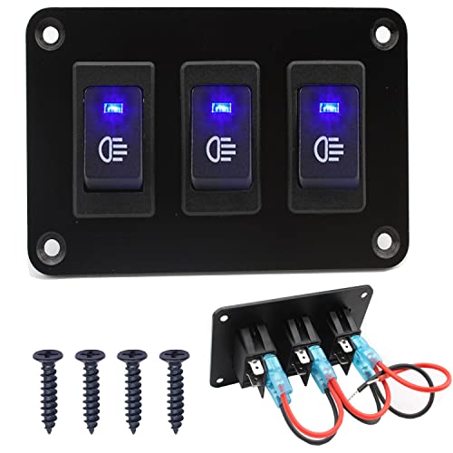 RUNCCI-YUN Panel de Interruptor Basculante de 3 Gang,Panel de interruptor de palanca de LED Azul 12-24V,SPST Interruptor Coche Redondo para coche, caravana, camión, barco