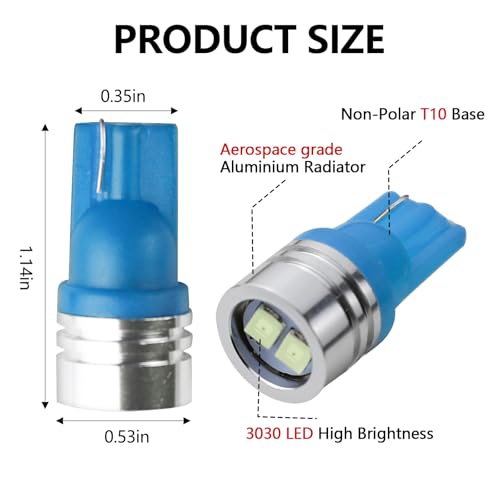 6 Bombillas LED para auto T10 Sky Blue paquete 6 piezas miniatura 2