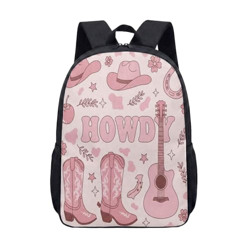 Mochila retrô de cowboy com caveira de touro ocidental, 43 cm, rosa, estampa de cacto Howdy, mochila de viagem para mulheres e homens, 04, Large