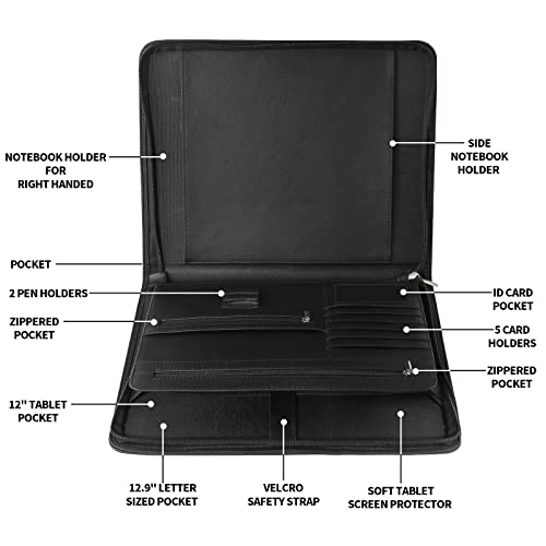Ringsun PU Leather Portfolio for Men, Leather Padfolio Business Resume Portfolio for A4/Pad, Leather Portfolio Folder Organizer, Black - Thumbnail 4