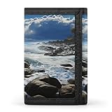LZQPOEAS Ocean Pouring Over Coastal Rocks Trifold Wallet for Men Slim Minimalist Front Pocket Modern Fashion Wallet Extra Capacity Credit Card Holder Cards Purse