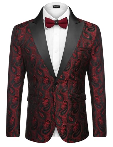 COOFANDY Mens Gold Tuxedo Paisley Jacquard Suit Jacket Dinner Party Prom Wedding