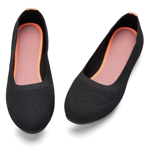 Image of poemlady Women's Ballet Flat Shoes Dress Shoes Knit Round Toe Slip On Ballerina Walking Flats Shoes for Woman Low Wedge Casual