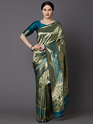 Image of AKHILAM Women's Kanjivaram banarasi silk Woven Design Saree With Unstitched Blouse Piece Saree With Un-Stiched Blouse
