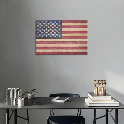 Image of Berlun American Flag Wall Decor - Vintage Patriotic USA Flag Canvas Wall Art for Indoor Rustic Farmhouse Home Decor, 4th of July Independence Day Decoration, for Veterans Day AL-12