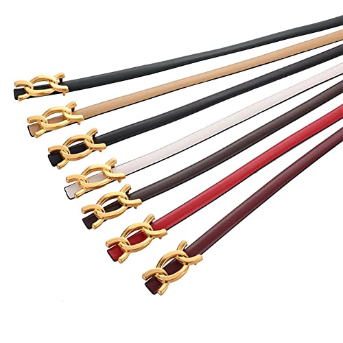 Womens Thin Belts Skinny Leather Dress Belt, Gold Double C Buckle for Jeans Pants3