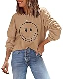 ReachMe Womens Smile Face Sweatshirt Cute Trendy Graphic Sweatshirts Casual Loose Long Sleeve Crewneck Pullover Tops(1 Beige,S)