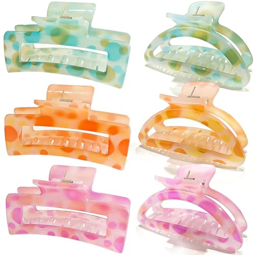 Cician Hair Claw Clips for Women Girls 6PCS Beach Hair Accessories Square Cute Claw Clips for Thick Thin Hair Stuff Big Womens Hair Clips for Hair Claws Summer Essentials Hair Clups (colorful)