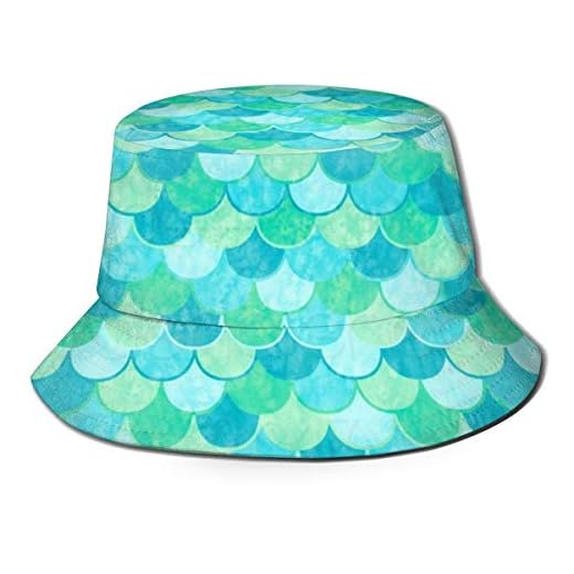 Unisex Bucket Hat, Moisture Wicking Fabric, UV Sun Protection - Mermaid Tail Fish Scale Style
