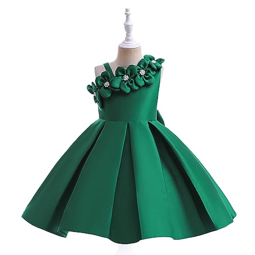 Girls Party Dresses Off-Shoulder Floral Satin Ball Gown for Piano Recital Performance Princess Dress with Ruffled Hem2