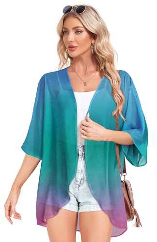Image of Women Kimono Cardigans Casual Summer Tops Cover up Open Front Floral Print Resort Wear 2026