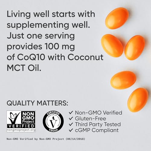 Sports Research CoQ10 (100mg) Enhanced w/Coconut Oil & Bioperine (Black Pepper) for Better Absorption | Vegan Certified, Non-GMO Verified (120 Veggie Softgels) - Image 5