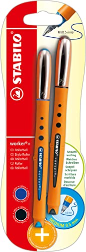 STABILO Worker+ Penna Roller Blu – Tratto 0,3 Mm, Impugnatura Morbida, Tecnologia Inchiostro Liquido, Indicatore Di Inchiostro