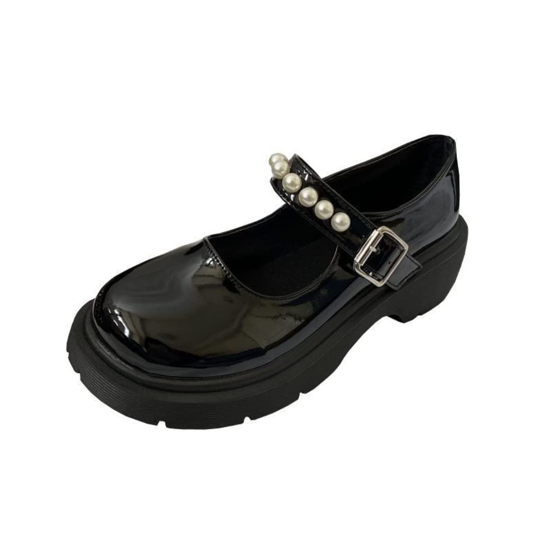 Womens Platform Mary Janes Shoes Sweet Toe Ankle Lolita Gothic Pumps Chunky Patent Leather — view 61