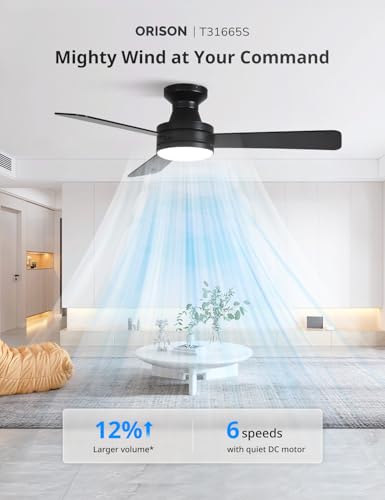 Image of Orison Smart Ceiling Fans with Lights - 42 inch Low Profile Flush Mount, RGB Backlight & Dimmable LED, Alexa & Google Compatible, 6-Speed Reversible, App & Remote Control, Quiet & Energy Saving, Black