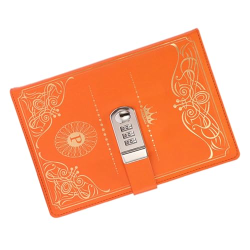 minkissy Cuaderno Diario Vintage Páginas en Blanco con Código de Bloqueo, Tapa de Pu Naranja para Notas y Diario con Estilo Clásico Seguro