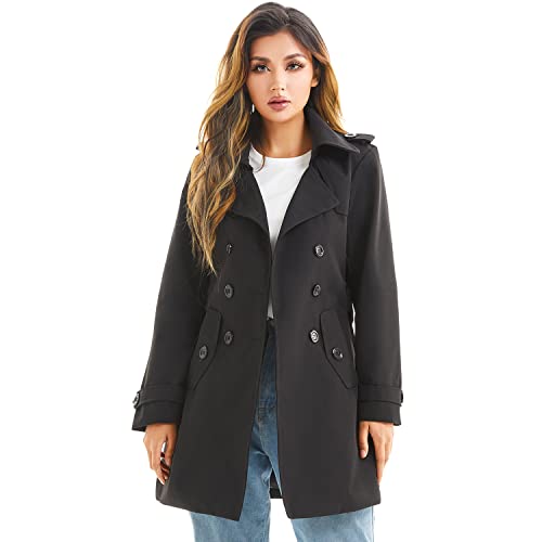 FARVALUE Women's Waterproof Trench Coat Winter Double Breasted Windbreaker Classic Belted Lapel Overcoat4