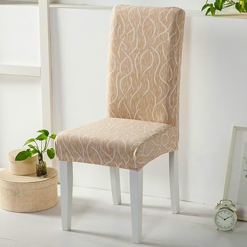 Image of House of Quirk Elastic Chair Cover Stretch Removable Washable Short Dining Chair Cover Protector Seat Slipcover ((Pack of 1, Beige Wavy))