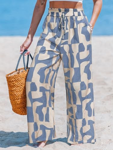 Image of CUPSHE Women's Wide Leg Beach Pants - Tropical Floral with Pockets Plus Size Casual Flowy Vacation Bottoms