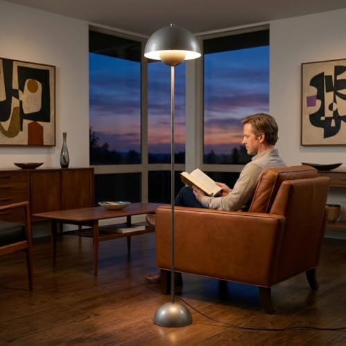 Image of Mid-Century Modern Metal Bud Floor Lamp for Home and Office, Pearl Grey