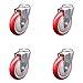 Stainless Steel Polyurethane Swivel Bolt Hole Caster Set of 4 w/5" x 1.25" Red Wheels - Includes 4 Swivel - 1400 lbs Total Capacity - Service Caster Brand