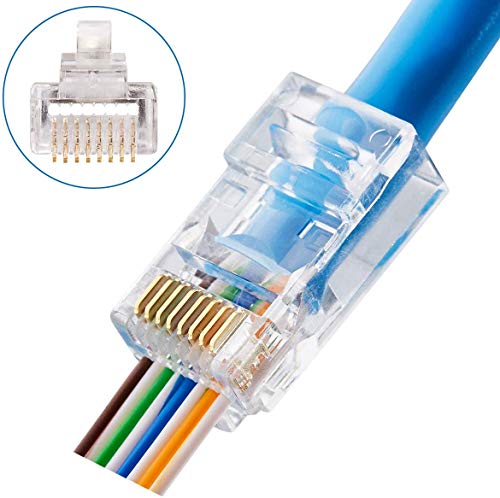 CAT6 Connectors RJ45 Pass Through Connectors 50pcs 3 Prong Ethernet Gold Plated Network