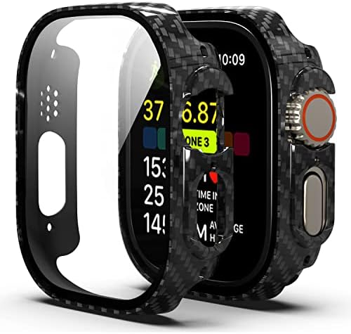 TSOGIA Bumper Case for Apple Watch Ultra with Built-in Screen Protector, [2 Pack] Hard PC Case Compatible with Apple Watch Ultra 49mm, Shockproof Protective Cover for iWatch Ultra, Carbon Fiber