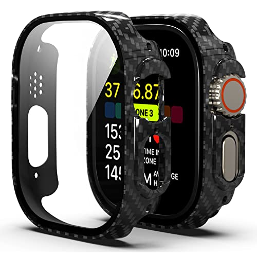 Tsogia Bumper Case For Apple Watch Ultra With Built-In Screen Protector, [2 Pack] Hard Pc Case Compatible With Apple Watch Ultra 49Mm, Shockproof Protective Cover For Iwatch Ultra, Carbon Fiber #TOP12