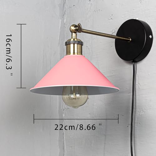 Image of ANYE Wall Sconce UL Plug-in Cord Bronze E26 Base Retro Minimalist Style Macaron Pink Iron Shade Wall Light Fixture for Cabinet Kitchen Hotel Bulb Sold Separately