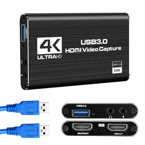 4K HDMI Video Capture Card USB 3.0 Video Capture Device Full HD 1080P 60FPS Game Recording for Live Stream PS5 PS4 Xbox Nintendo Switch Camera PC OBS (Black)