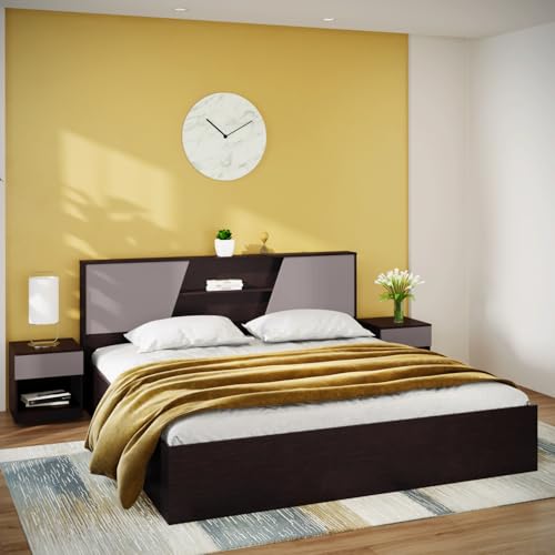 Image of Interio by Godrej Hannah and Restomagic Dual Queen Size Box Storage Bed + Mattress Combo Dual-Sided (78x60x5 Inches) Mattress with 5-Year Warranty, Bed headboard with Storage