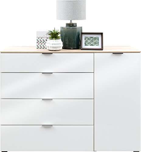 CS Schmal Kommode SOLO 700 | In Eiche und Weißglas | 136 x 100 x 42 cm - 60.051.505/7300 CS Schmal Kommode SOLO 700 | In Eiche und Weißglas | 136 x 100 x 42 cm