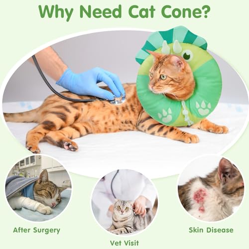Image of BEAUTYZOO Cat Cone Collar Soft, Cat Donut Recovery Collar After Surgery to Stop Licking, Kitten E Collars Neck Pillow Cone, Adjustable Elizabeth Pet Collars for Puppy Small Dogs, Green Triceratops S