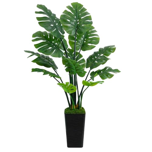 UPBUD 5FT Artificial Monstera Plant Realistic Faux Monstera Plant with Tall Black Planter and Thread...